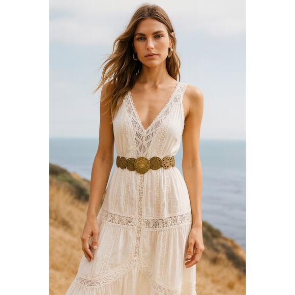 Boho Brass Disc Medallion Belt XL 45in Vintage Style Man Made Materials - Picture 1 of 5